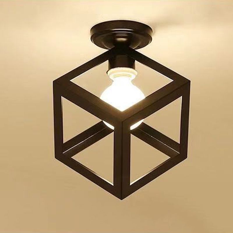 Geometric Shape Metal Flush Mount Light Industrial 1 Light Flush Ceiling Light in Black