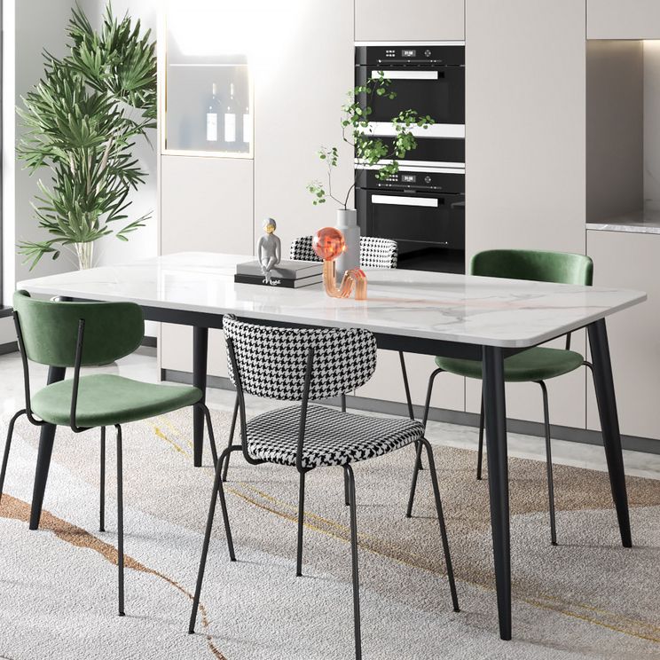 Contemporary White Standard Dining Table Sintered Stone Rectangle Dining Table with 4 Legs Base