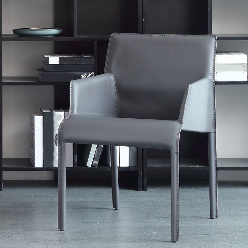 Modern Style Arm Chair Leather Home Use Dining Chair with Metal Legs