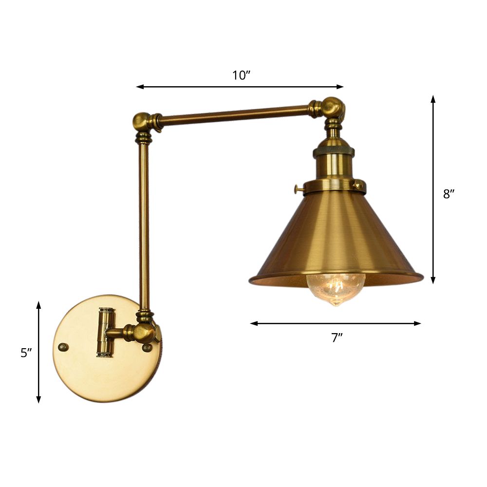 1 Light Metal Wall Lamp Industrial Brass Conical Indoor Sconce Light Fixture for Living Room