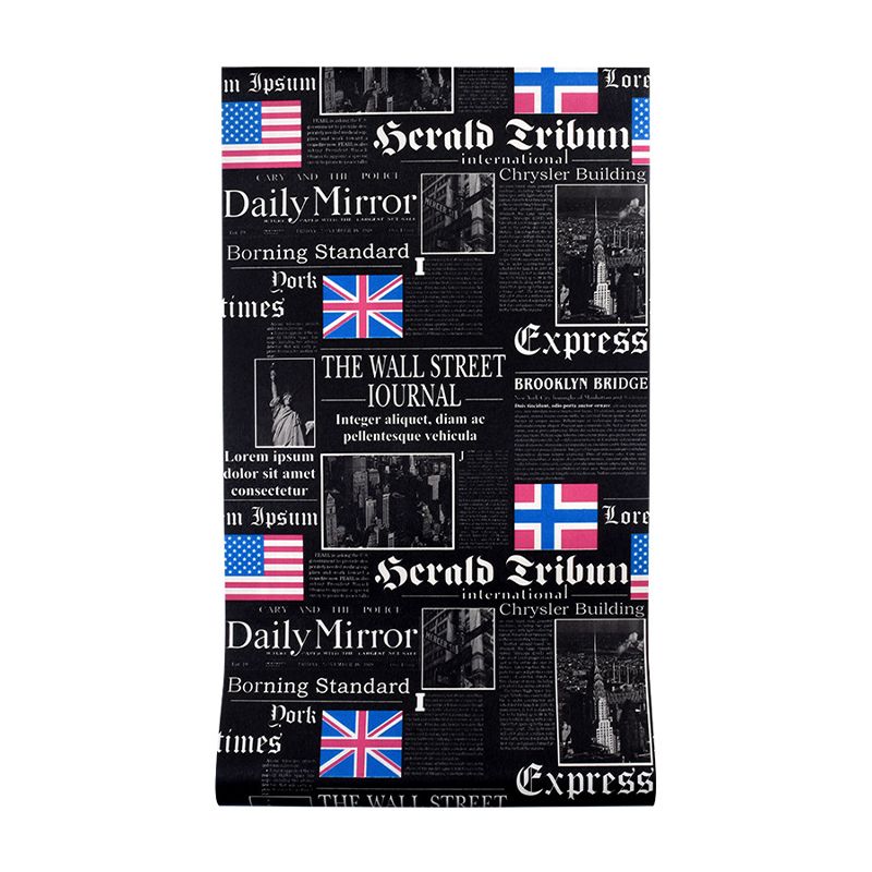 Vintage Newspaper with English Title and USA National Flags 33-foot x 20.5-inch Non-Pasted Washable Wallpaper