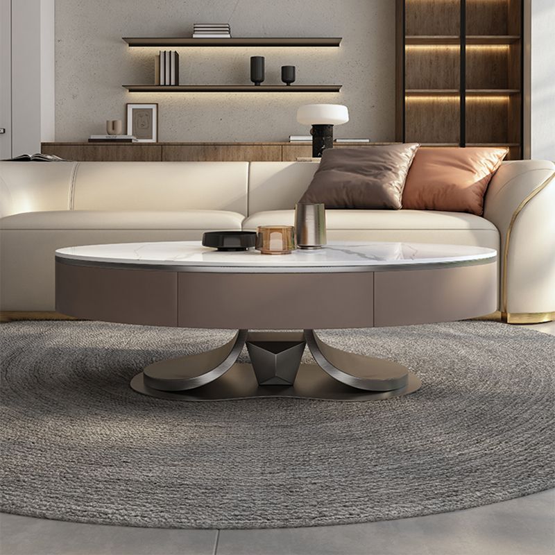 Glam Stone Single Coffee Table Pedestal Coffee Cocktail Table with Storage Drawers