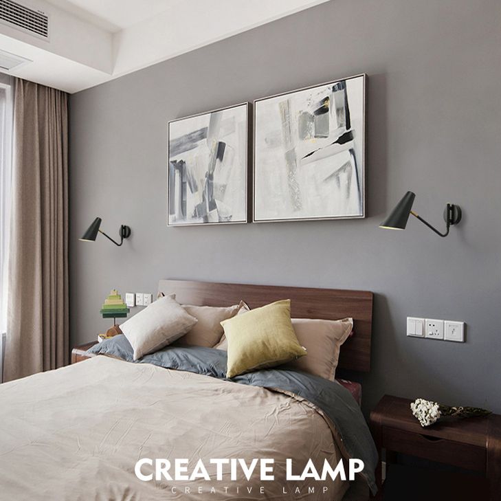 Lucinas de luz de pared cónica de estilo moderno lámparas de pared de 1 luces de metal en negro