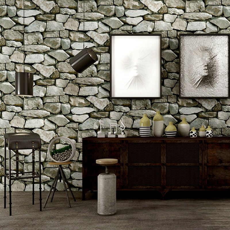 Cobblestone and Rock PVC Wallpaper Water-Resistant Non-Pasted Industrial Wall Covering