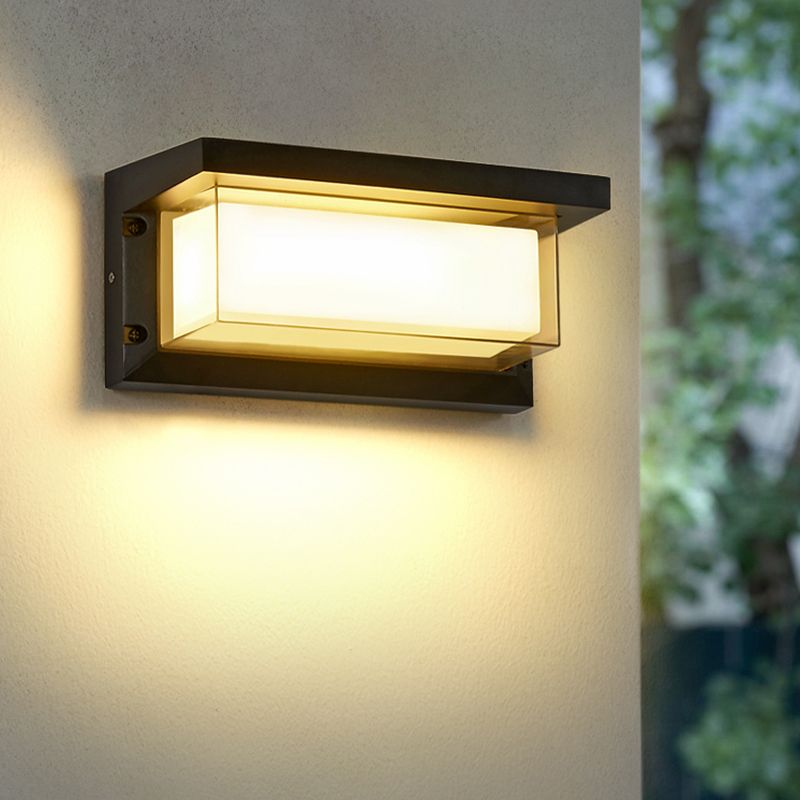 LED Modern Metal Wall Sconce Rectangle Shape Wall Light with Acrylic Shade for Courtyard
