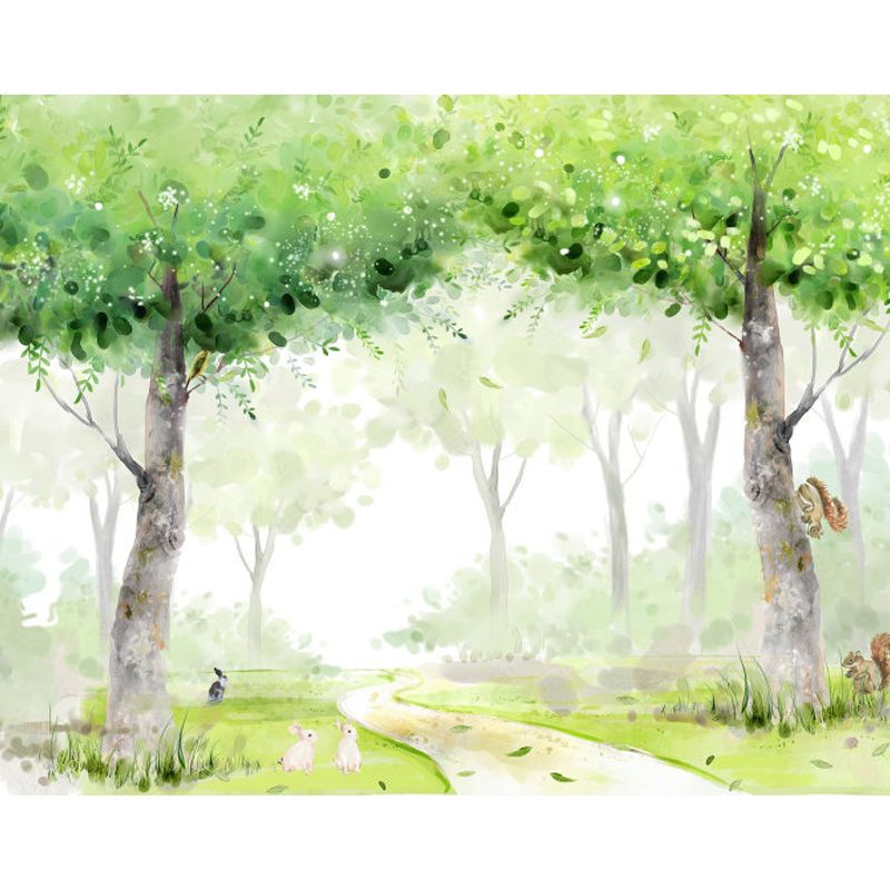 Green Forest Path Mural Wallpaper Moisture Resistant Modern Child Bedroom Wall Covering