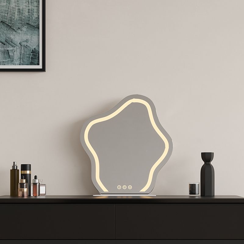 Wood Standing Makeup Vanity Set Lighted Mirror Makeup Vanity