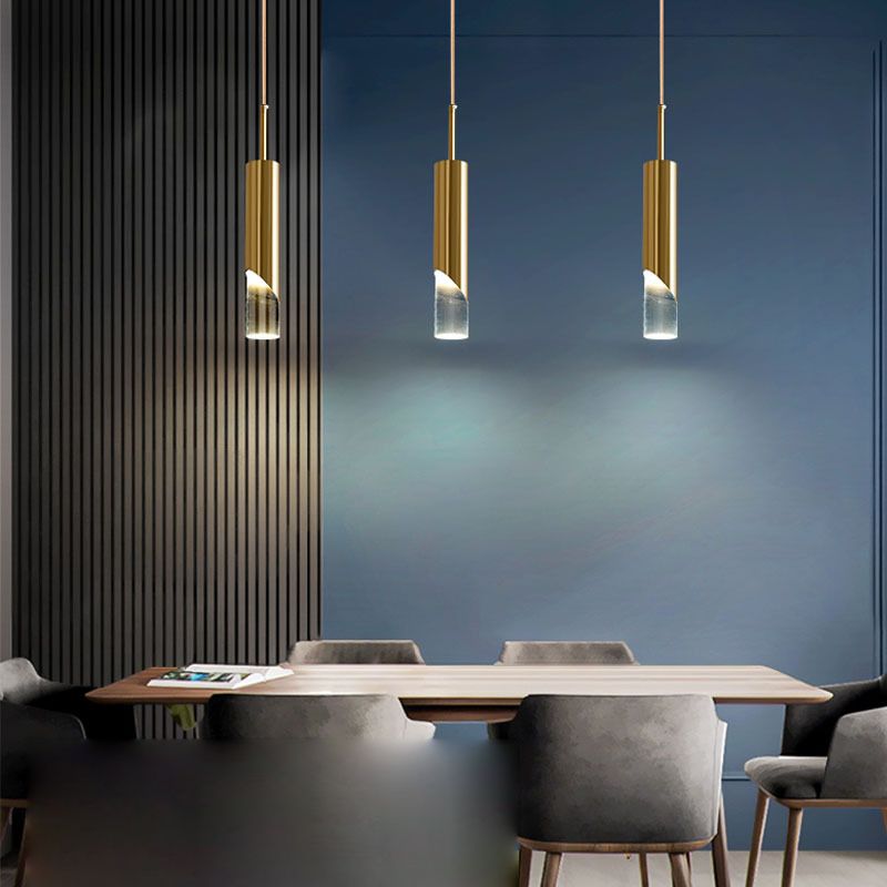 Modern Luxury Cylindrical Pendant Light Aluminium Indoor Hanging Light with Clear Acrylic Shade