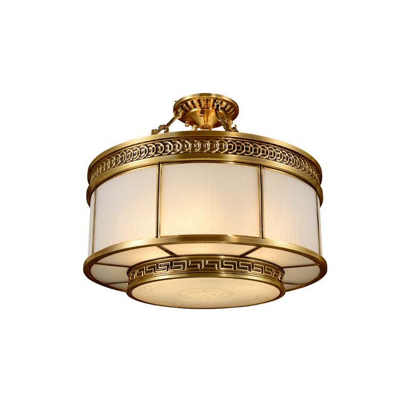 Halo chambre à coucher éclairage colonial verre laiteux 6 ampoules en or semi-luminaire luminaire