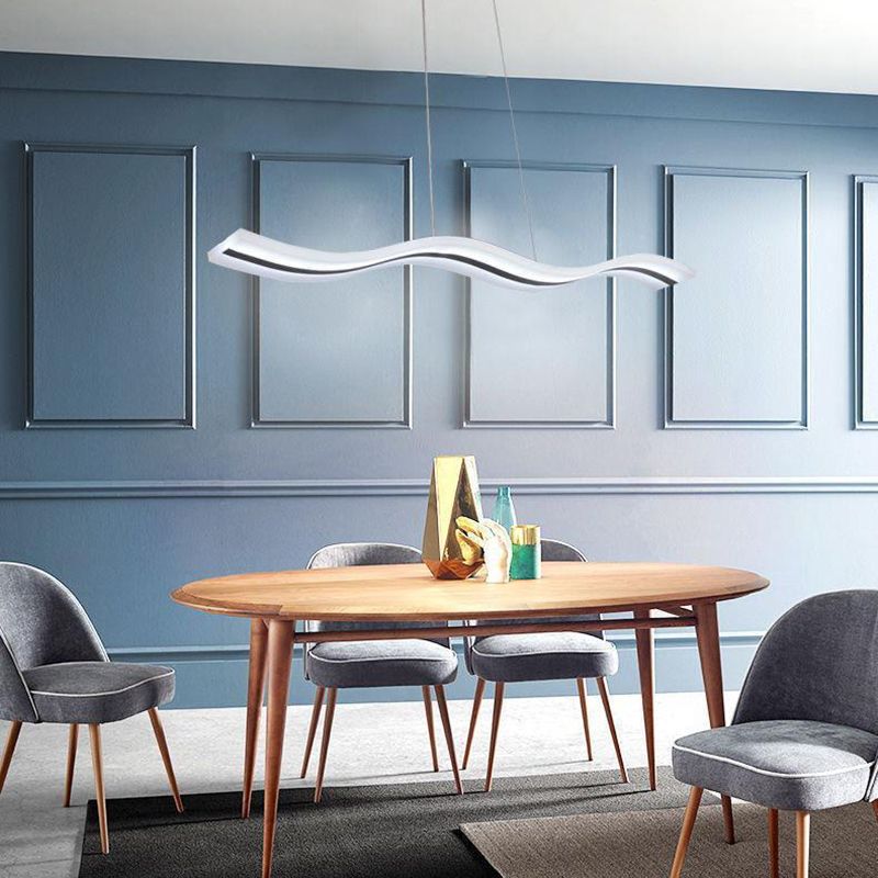 Wavy Shape Kitchen Island Fixture Acrylic Linear Pendant Ceiling in Black & White