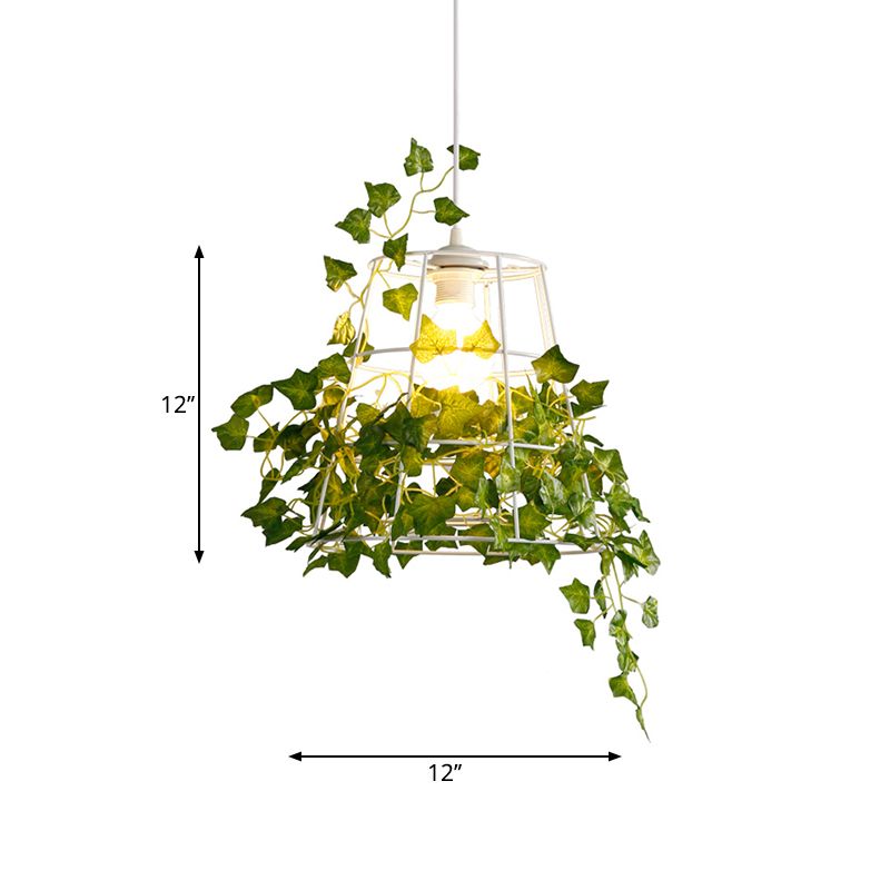 1 cabeza Lámpara colgante metálica de la granja blanca jaula cazada de techo colgante con planta artificial deco