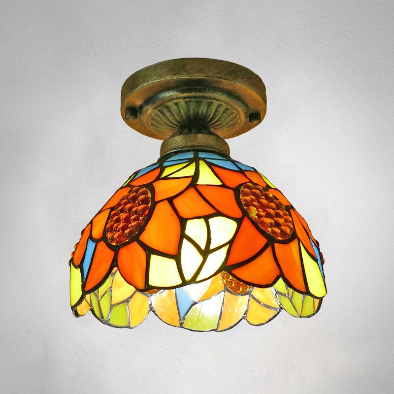 Plafonnier en forme de dôme, 1 ampoule, vitrail, luminaire semi-encastré vintage pour couloir