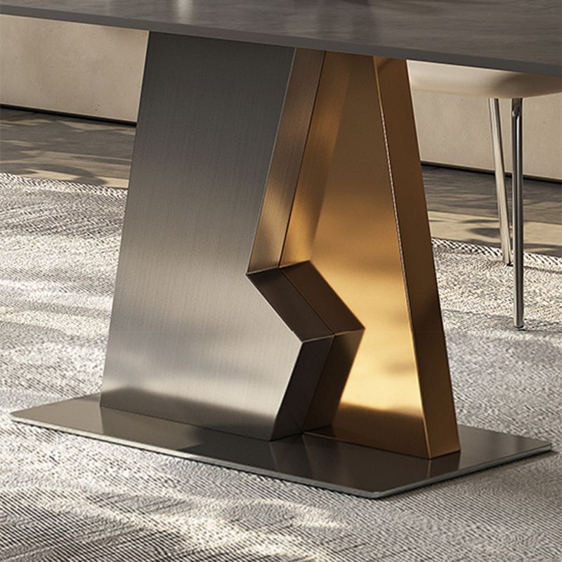 Industrial Sintered Stone Dining Table in Grey Rectangle Dining Table with Pedestal Base