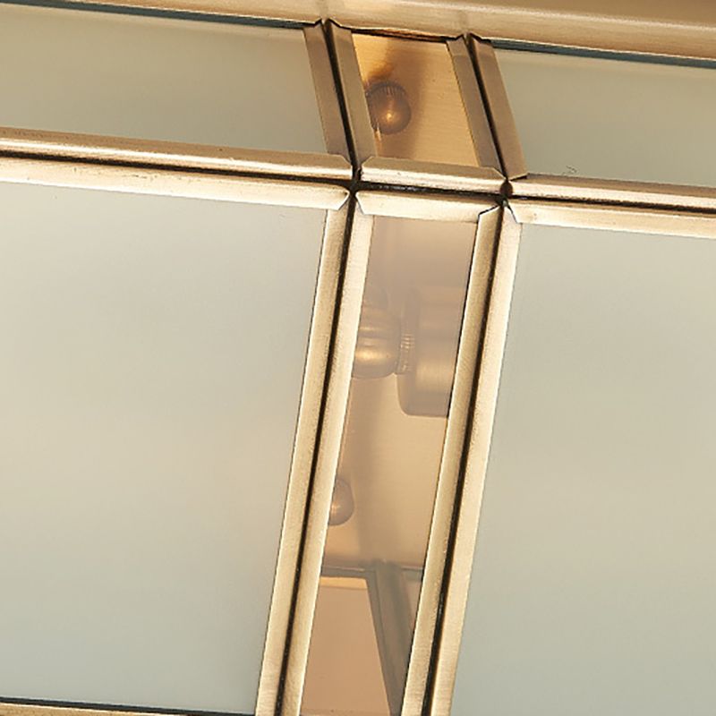 Brass Rectangle Flush Mount Fixture Classic Frosted Glass 4 Lights Living Room Flush Light
