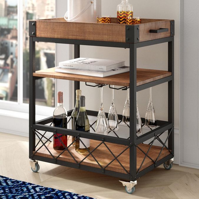 Modern Rolling Prep Table Wood Rectangular Prep Table for Home Use