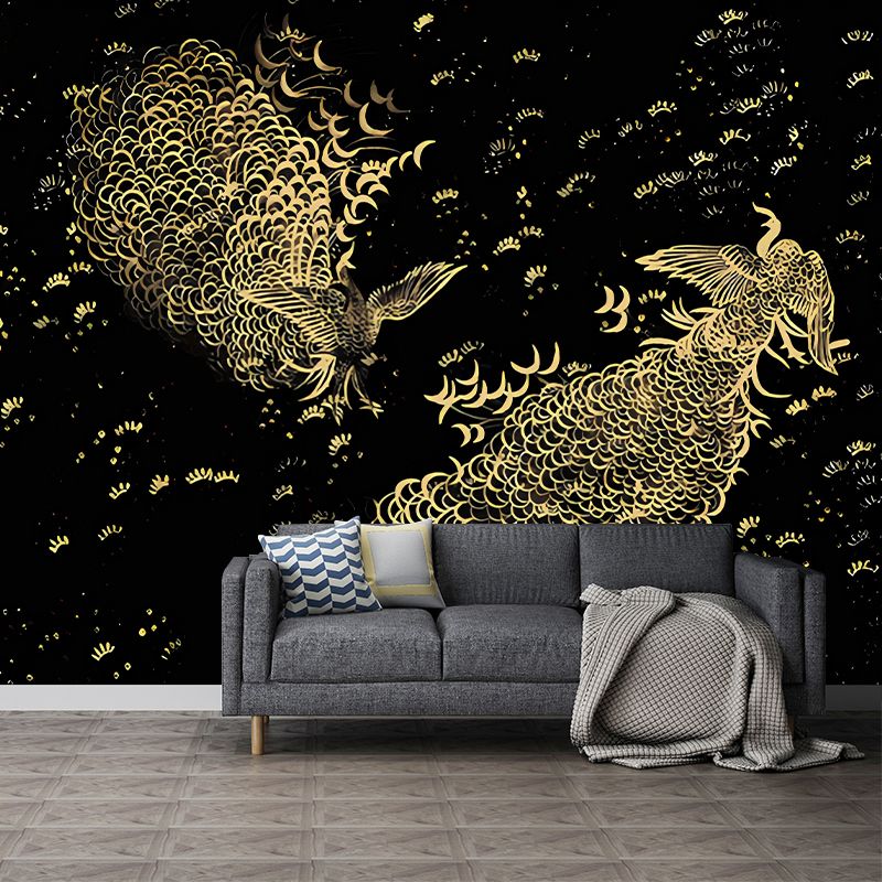 Large Peacock Wall Covering Murals in Dark Color Non-Woven Wall Art, Waterproof, Personalized Size