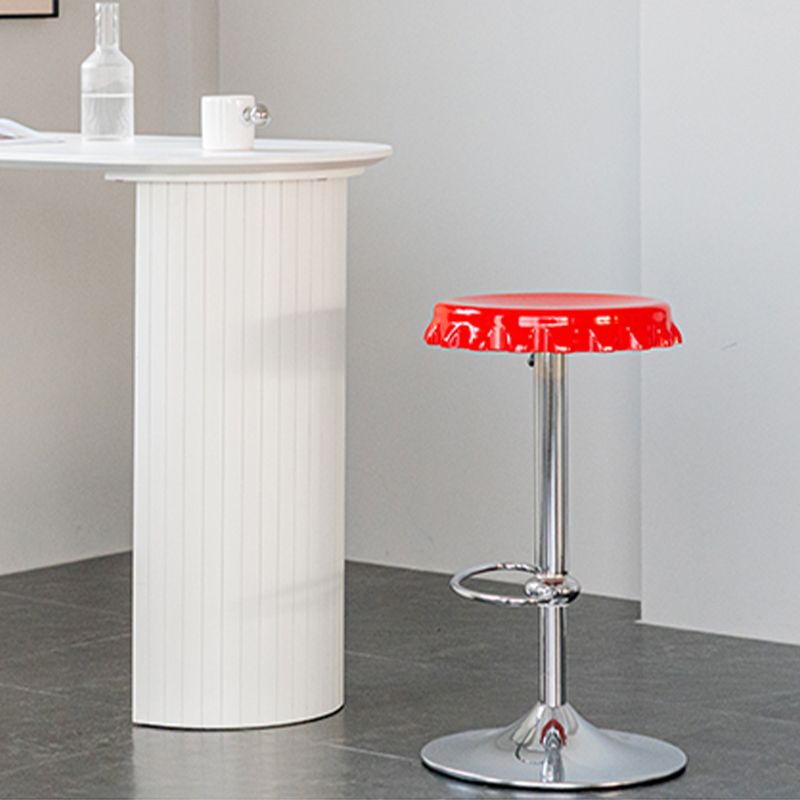 Contemporary Adjustable Backrest Counter High Stool with Metal Base