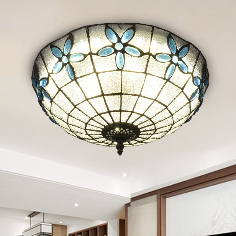 Cut Glass Clear/Textured White Flushmount Gridded Hemisphere 3 Heads Baroque Flush Ceiling Light