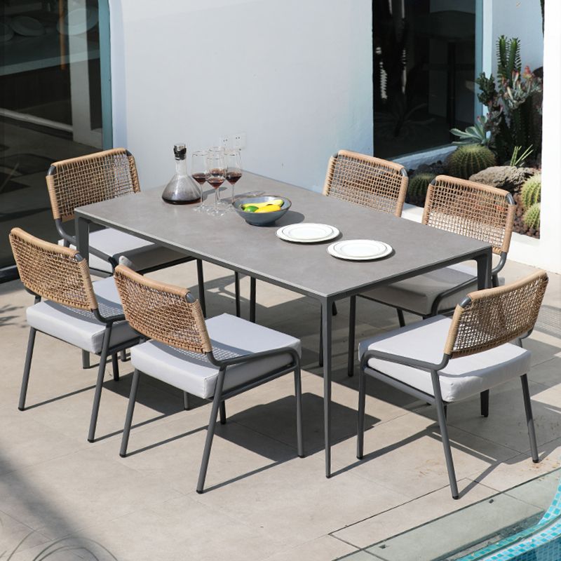 Metal Industrial Dining Table Gray Water Resistant Patio Table