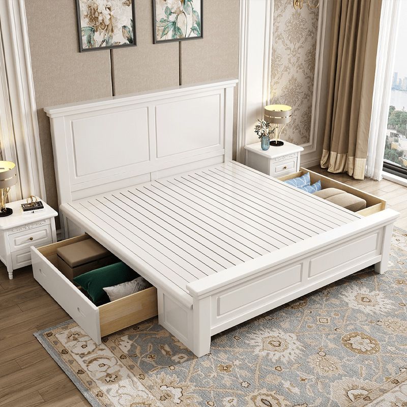 84.65 inch Wide Traditional Panel Bed Solid Wood Bed Frame with Headboard
