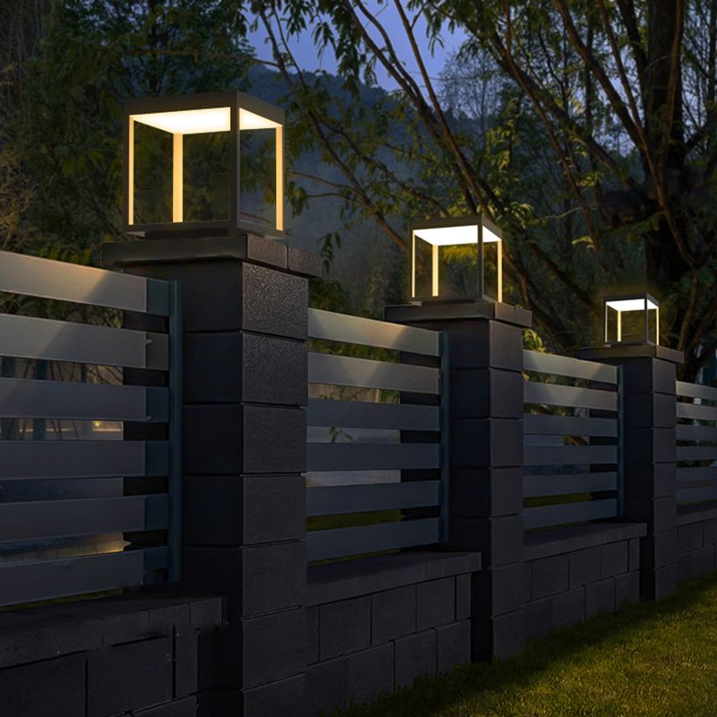 Square Waterproof Lights Outdoor Black Pillar Lamp for Garden