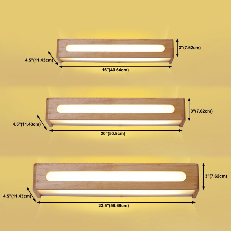 Square Shape Wood Wall Sconce Modern Style 1-Light Mirror Wall Light Fixtures in Brown