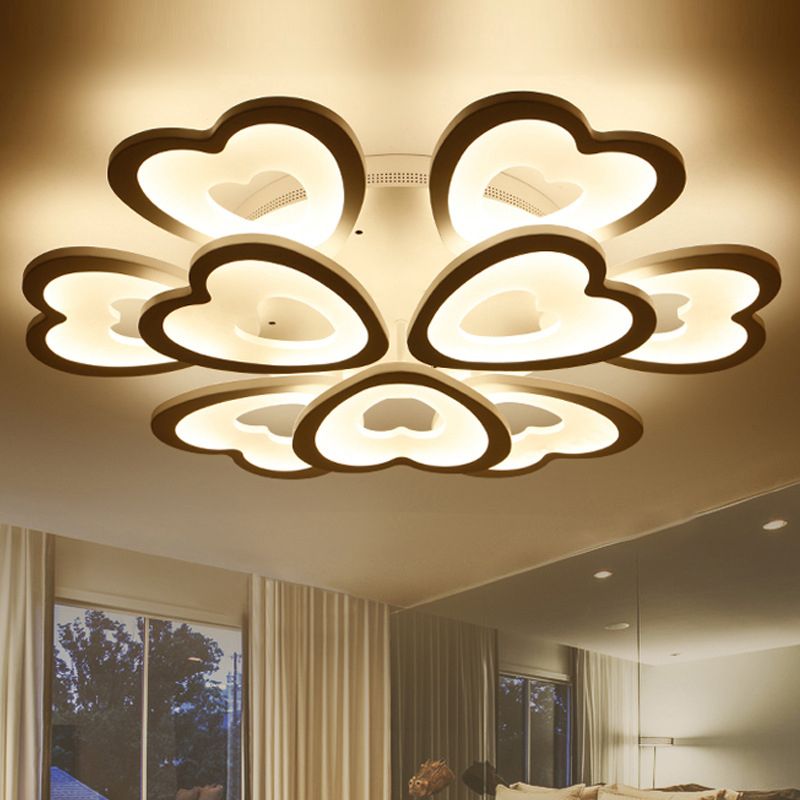 Heart Semi Flush Mount Light Fixture Simplicity Acrylic Ceiling Mount Chandelier for Bedroom