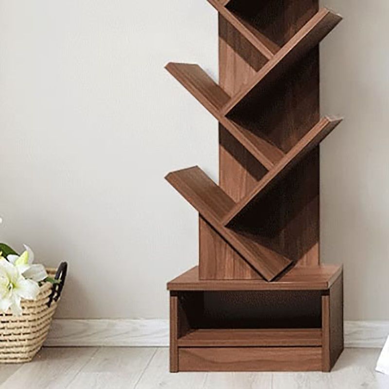 Modern Engineered Wood Bookshelf Walnut Geometric Closed Back Bookcase