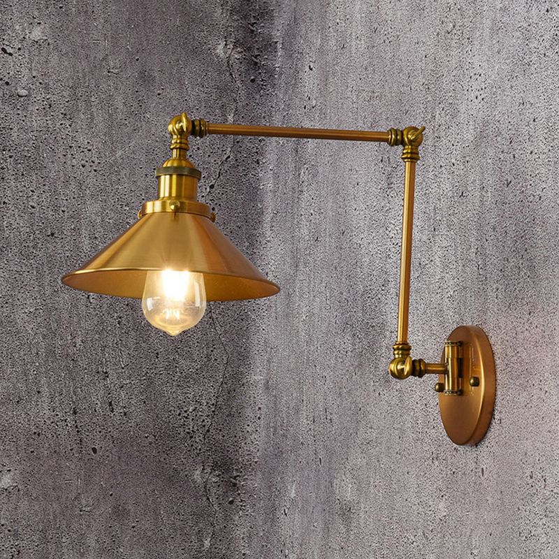 Industrial Style Swing Arm Wall Sconce Metal 1 Light Sconces in Gold for Bedroom