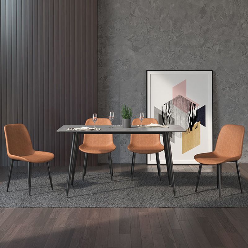 Mesa de comedor de rectángulo industrial de metal Mesa de piedra sinterizada con piernas