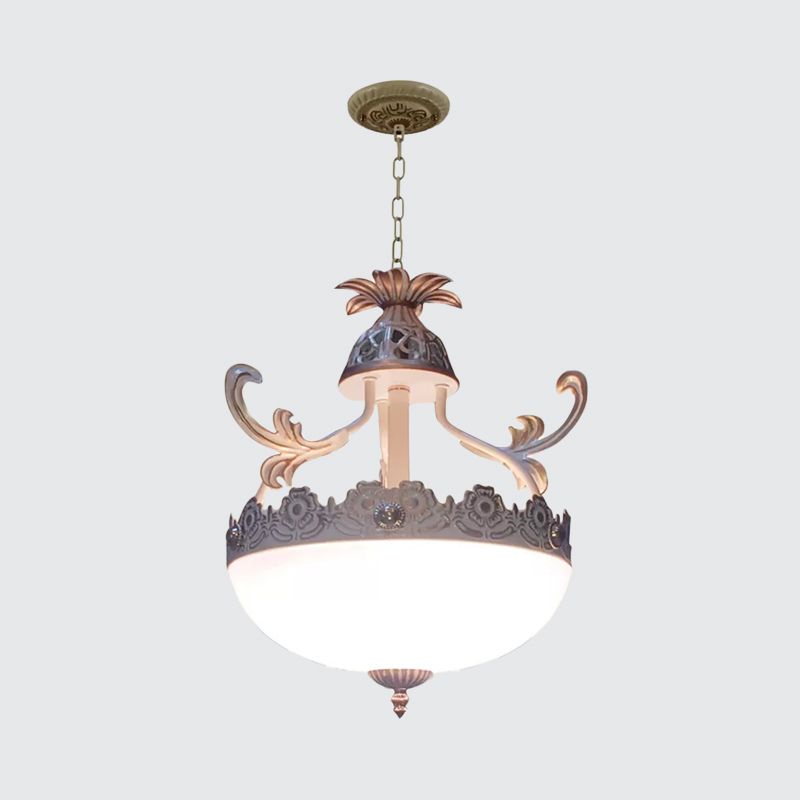 Traditionelle Kuppel Anhängerleuchte 12 "/16" /19.5 "breite 3 Köpfe handgearbeitetes weißes Glaskronleuchterlampe