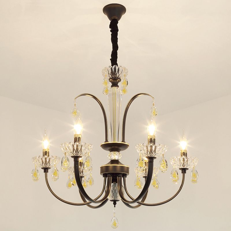 Black Candle Ceiling Light Traditional Metal 6/8/10 Lights Living Room Hanging Light Fixture