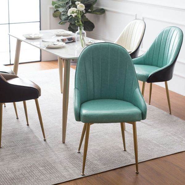 Dining Room Side Chair Glam Style Parsons Armless Chair with Golden Legs