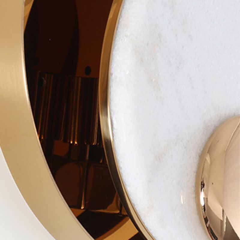 Modern Style Metal Wall Light Round Gold Wall Sconce with Marble for Living Room