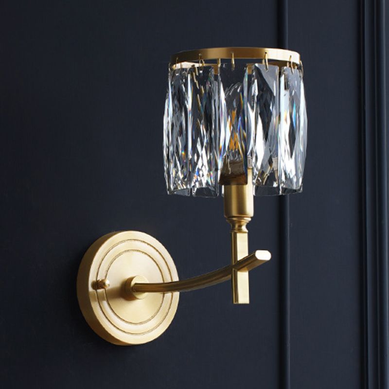 Postmodern Style Crystal Wall Light Gold Drum Shape Wall Sconce for Living Room