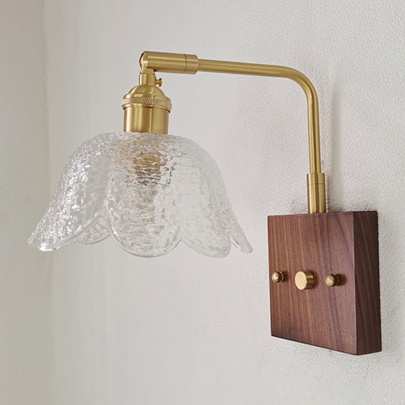 Modern Wood Wall Sconce Geometric Shape Wall Light with Glass Shade for Bedroom