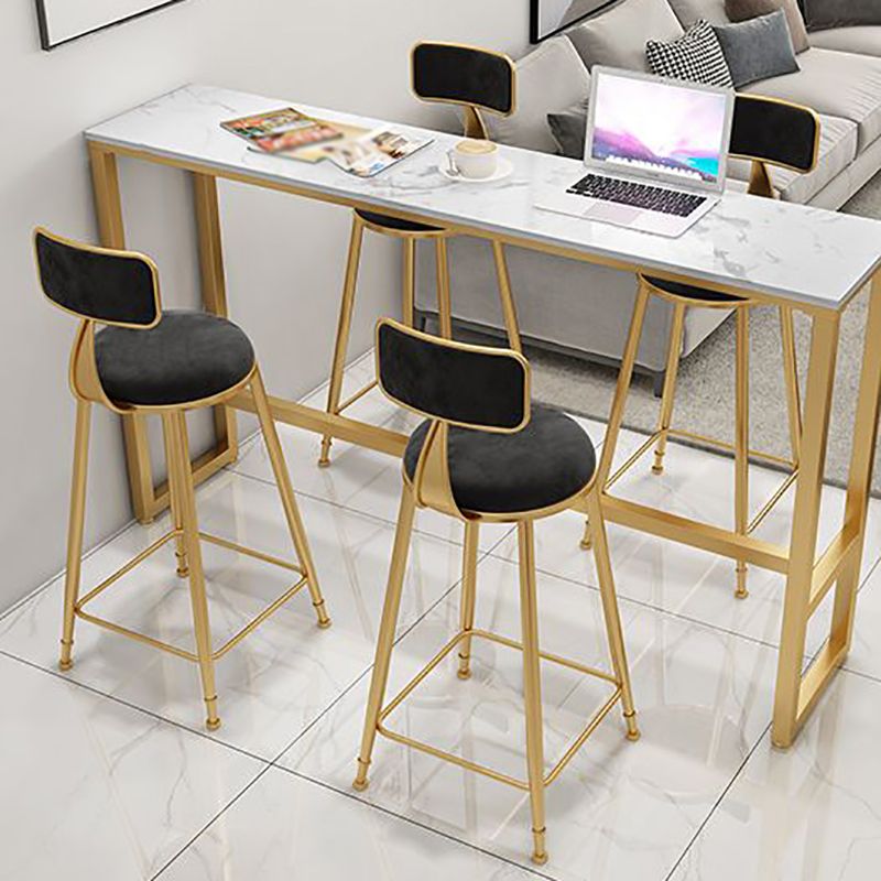 Glam White Marble Pub Table with Rectangle Table Top Gold Trestle Table - 42" H