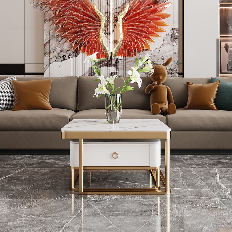 Slate Square End Table Frame Modern Coffee Table with Drawer