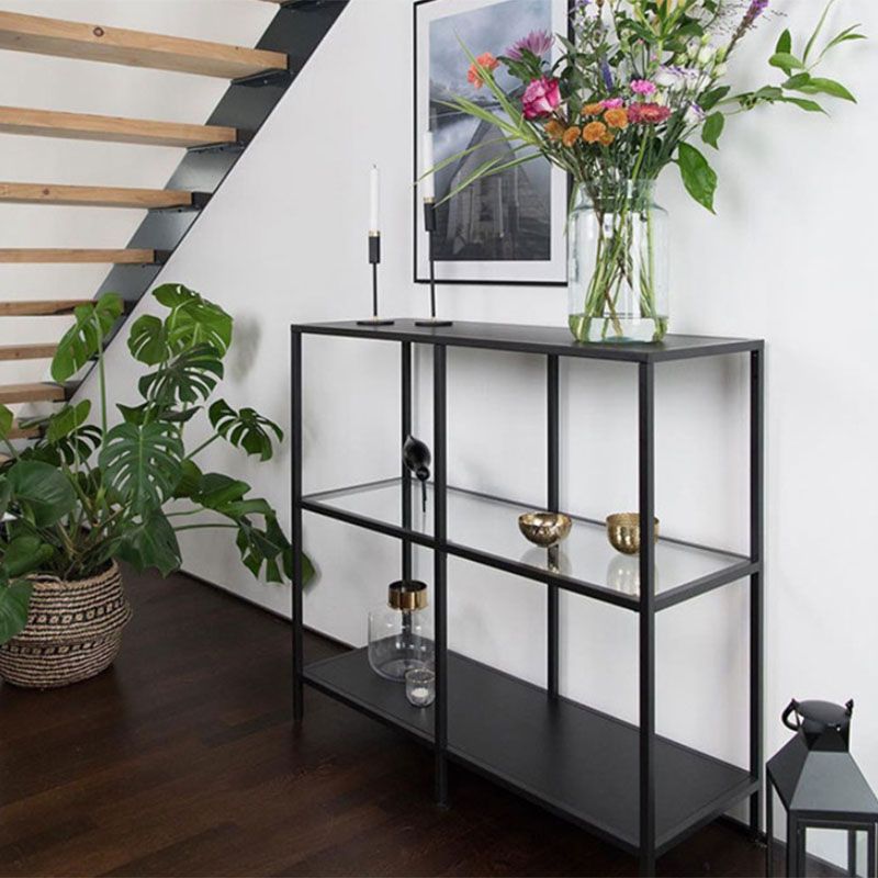 Modern Iron Console Sofa Table Rectangle End Table with Shelves for Hall