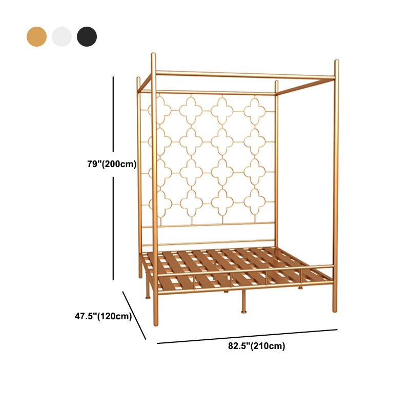 Metal Four Poster Bed with Open-Frame Headboard, Glam Standard Bed
