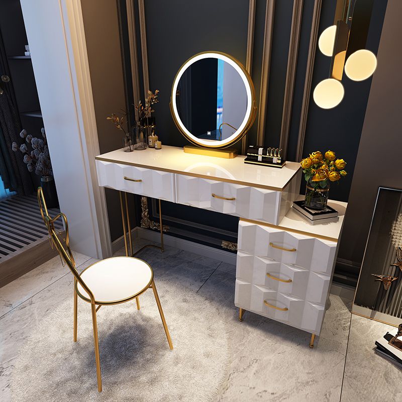 Contemporary Gold Lighted Mirror Bedroom With Drawer Wooden Make-up Vanity