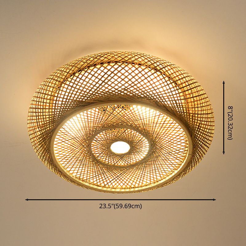 Plafonnier tissé en bambou, style asiatique, luminaire simple, beige