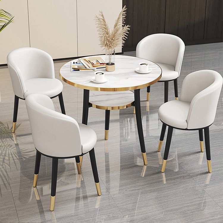 Round Dining Table Modern White Wooden Tabletop with Storage