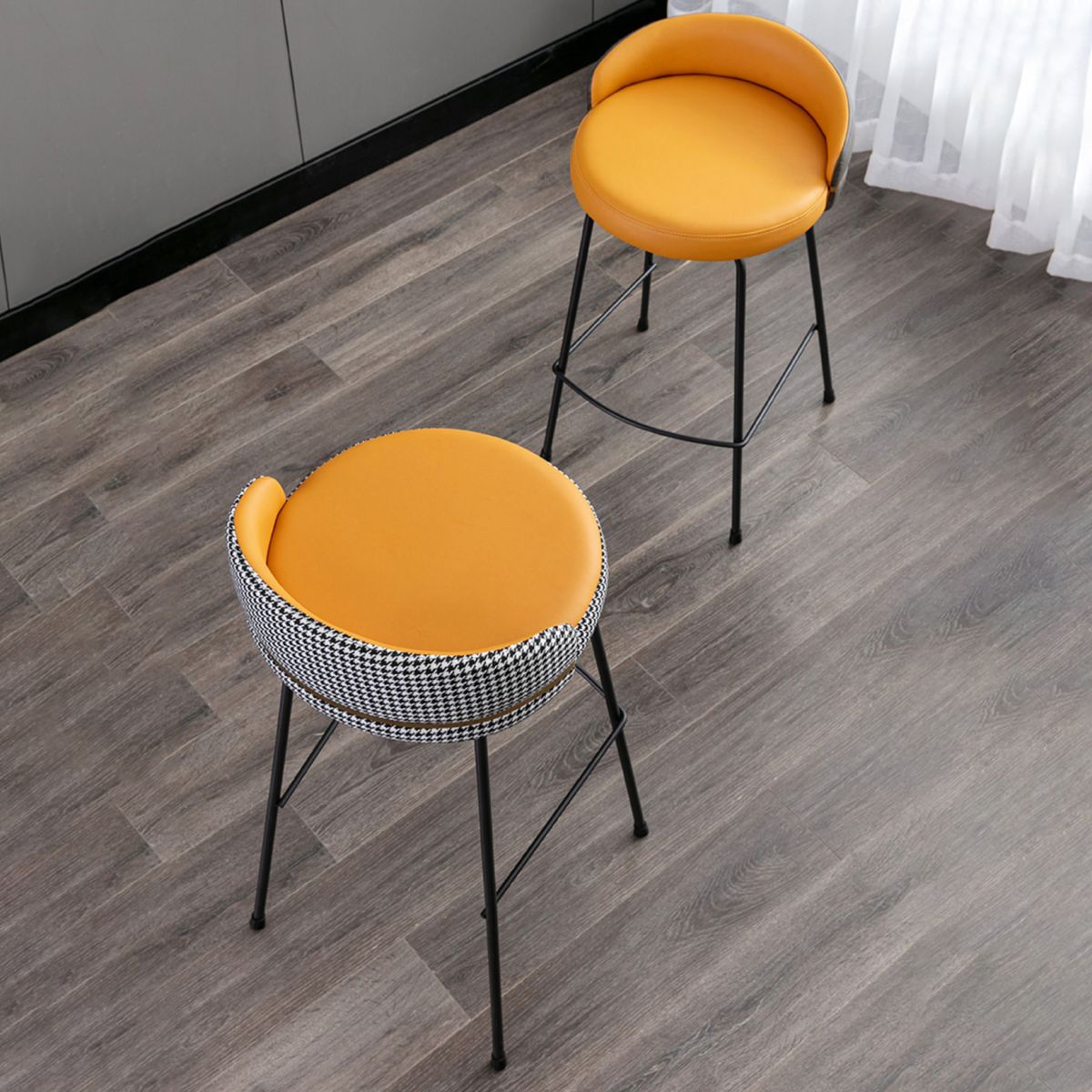 Contemporary Bar and Counter Stool Low Back Stool with 4 Legs in Black