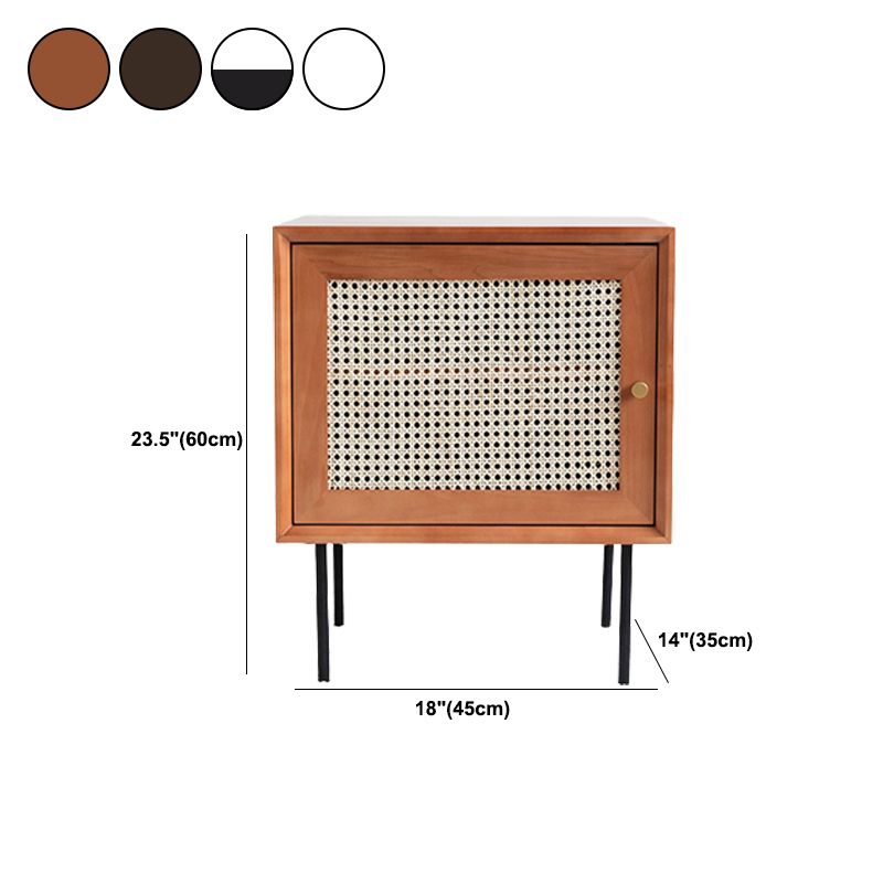 Pine and Rattan Bed Nightstand Contemporary Bedside Cabinet with 1 Door