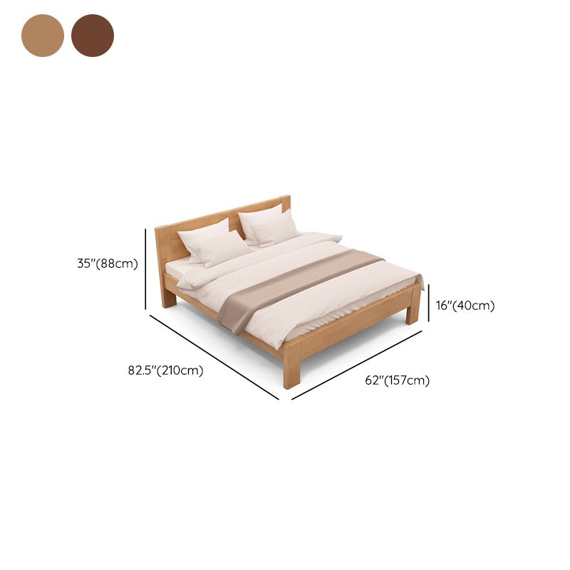 Modern Solid Color Panel Bed Rubberwood Standard Bed with Headboard