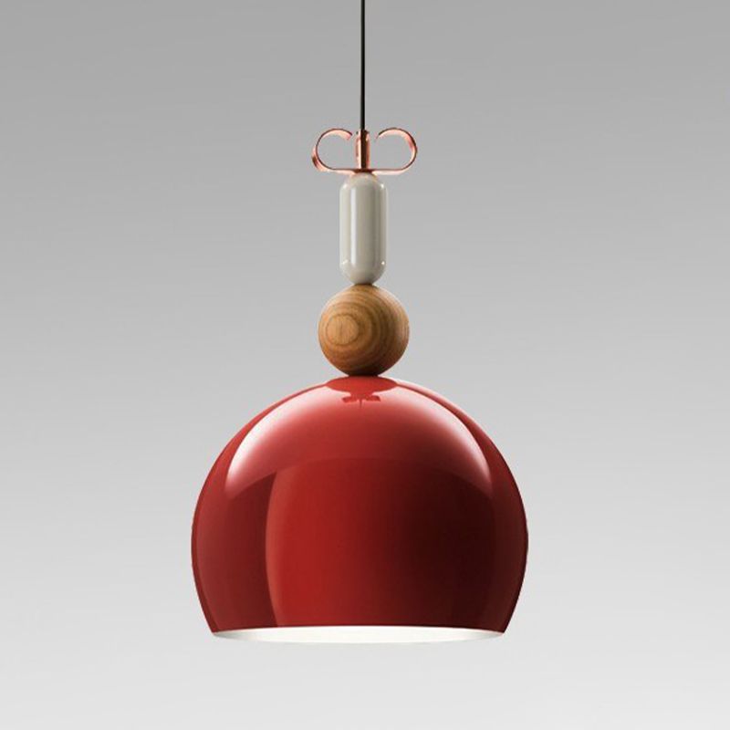 Metal Domed Pendant Light Kit Contemporary 1 Light Down Lighting in Black/Red for Living Room