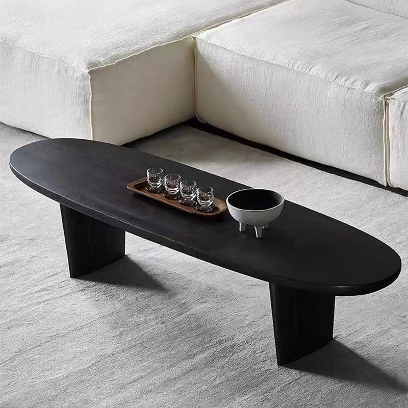 Modern 2 Legs Oval Cocktail Table Wooden Coffee Table in Black