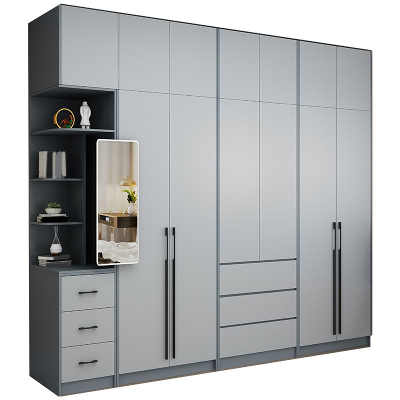 Grey Wooden Wardrobe Armoire Hinged Storage Cabinet with Soft Close Drawer