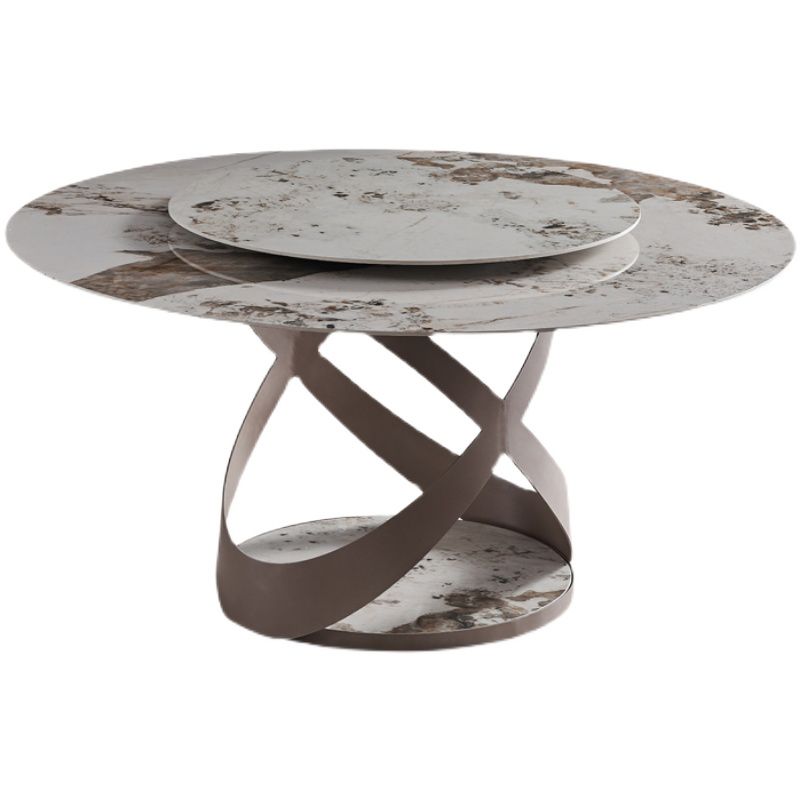 Sintered Stone Table for Restaurant Modern Round Table with Metal Pedestal